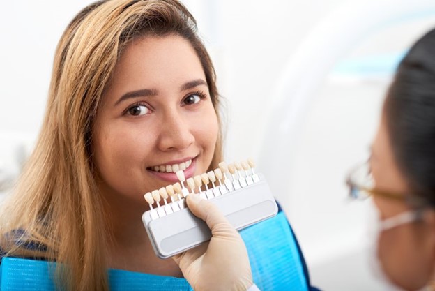 Patient at dentist receiving veneers.